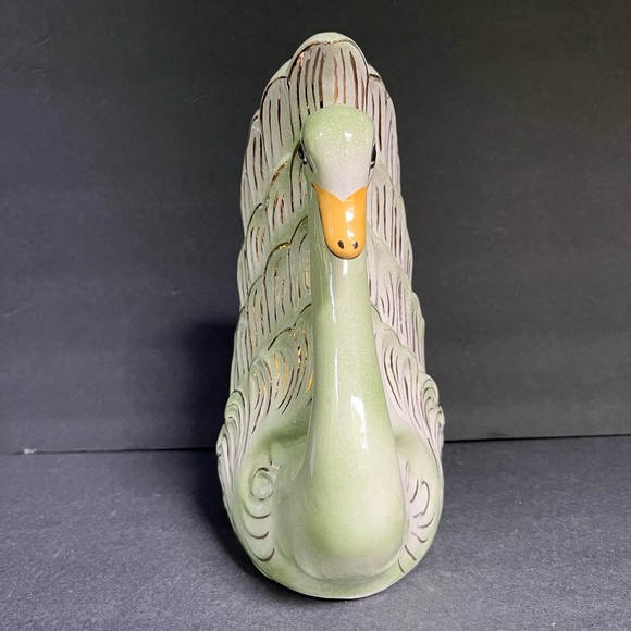 VTG Large Vase Swan Green Victorian Gold Figural Planter Ceramic - Picture 3 of 7